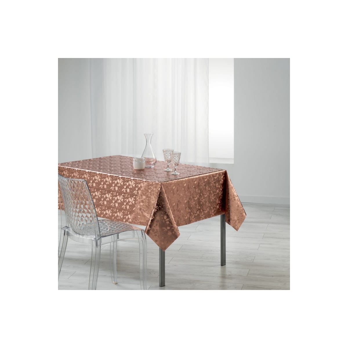 Nappe rectangle imprime metallis Luny Rose 140 x 240 cm