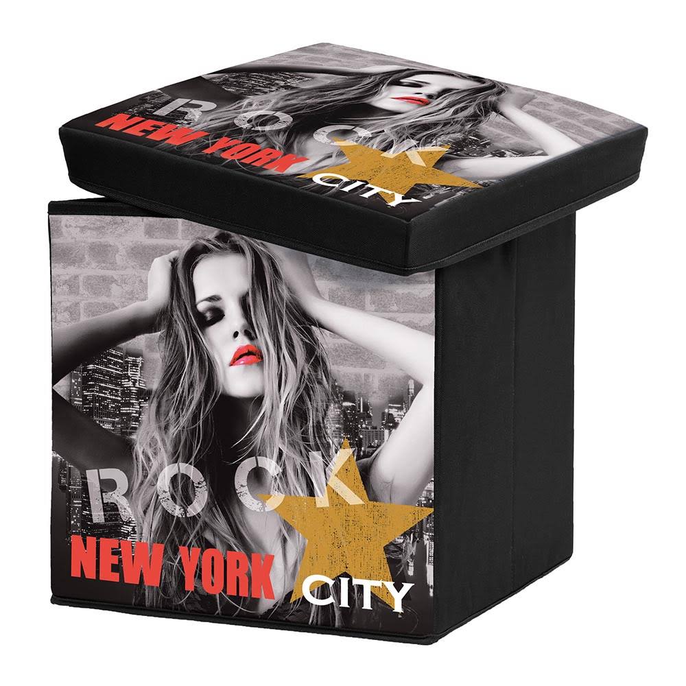 Pouf ou Coffre de rangement pliable modele Diva New York Rock