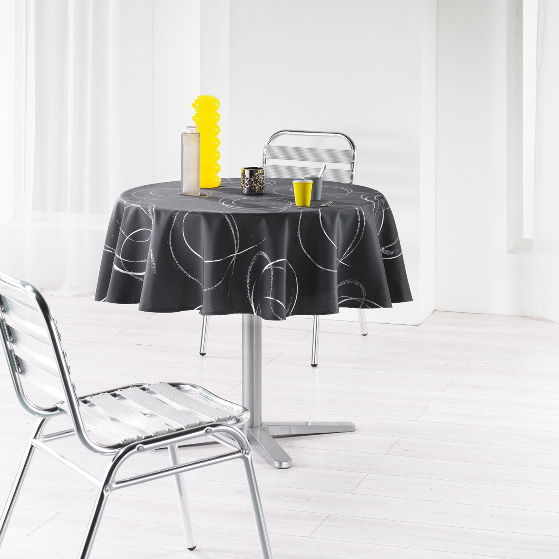 Nappe ronde polyester imprime Collection Argent Bully 180 cm