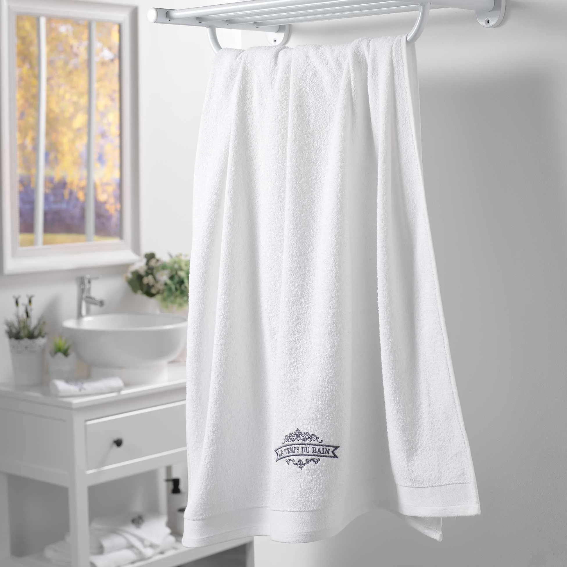 Serviette de bain 90 x 150 cm Vintage blanc