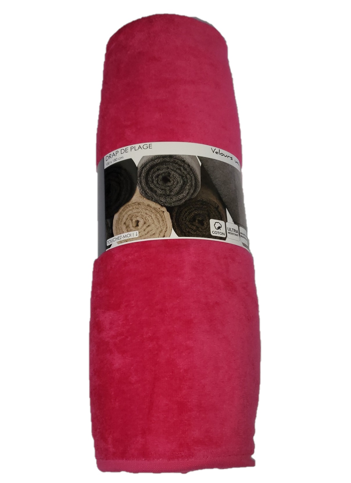 Serviette drap de plage velours 100 x 180 cm uni rose