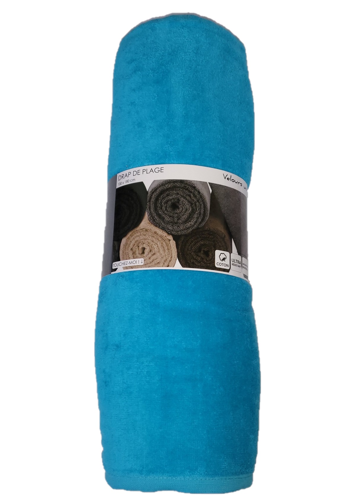 Serviette drap de plage velours 100 x 180 cm uni turquoise