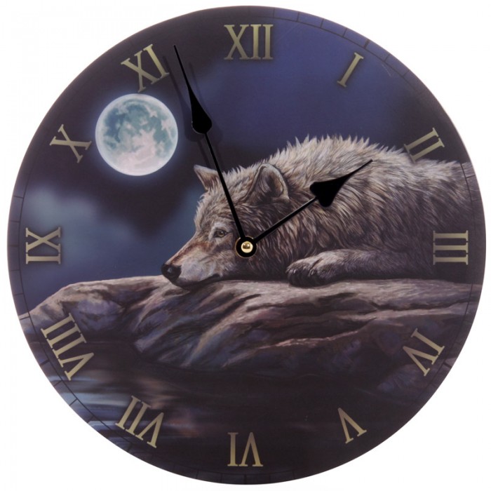 1001KDO POUR LA MAISON Horloge ou Pendule ronde Loup dans la nuit paisible par Lisa Parker 29 cm