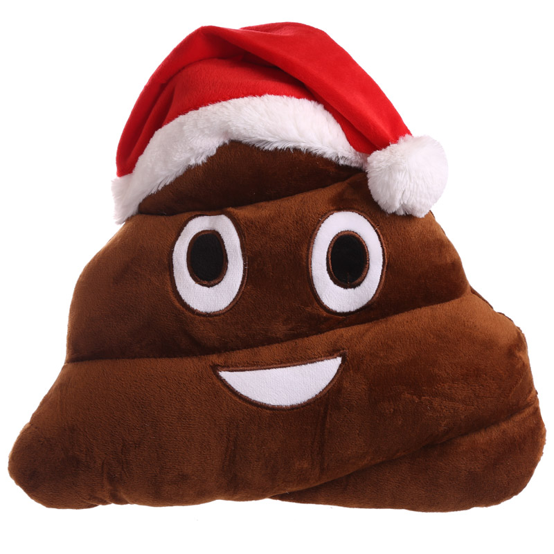 Coussin Peluche Emoji Caca avec Bonnet de Noel