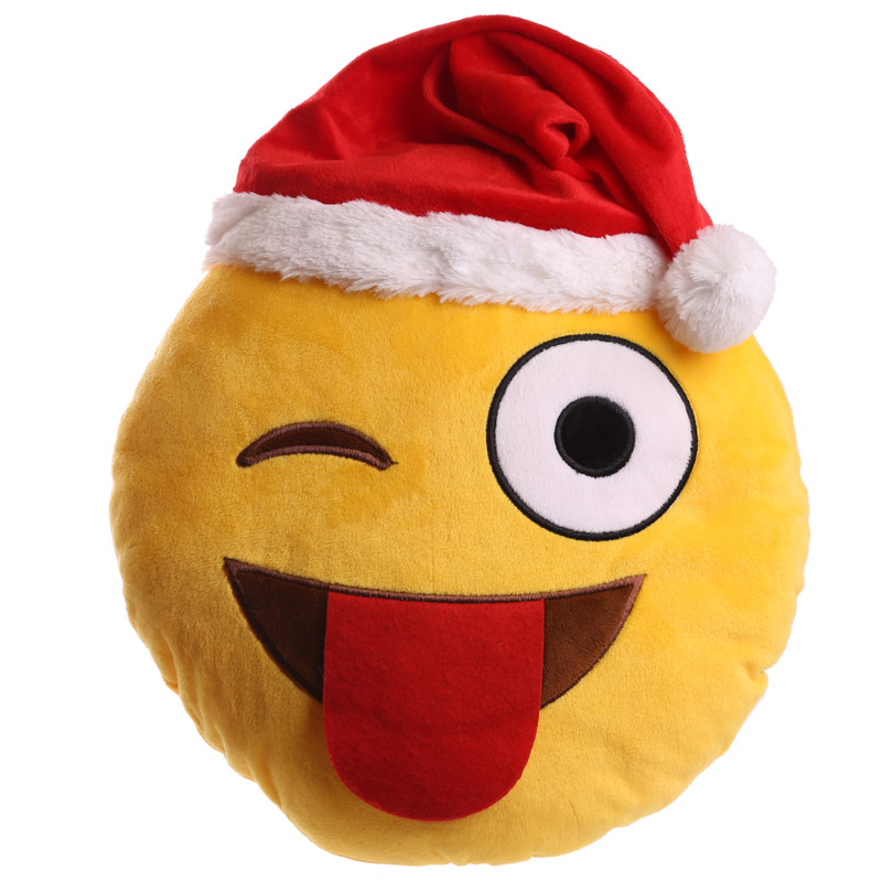 Coussin Peluche Emoji Clin d'oeil avec Bonnet de Noel