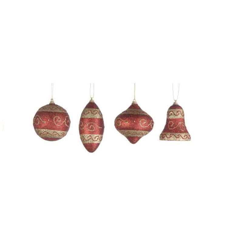 Lot de 4 boules de Noel Rouge Pailettes