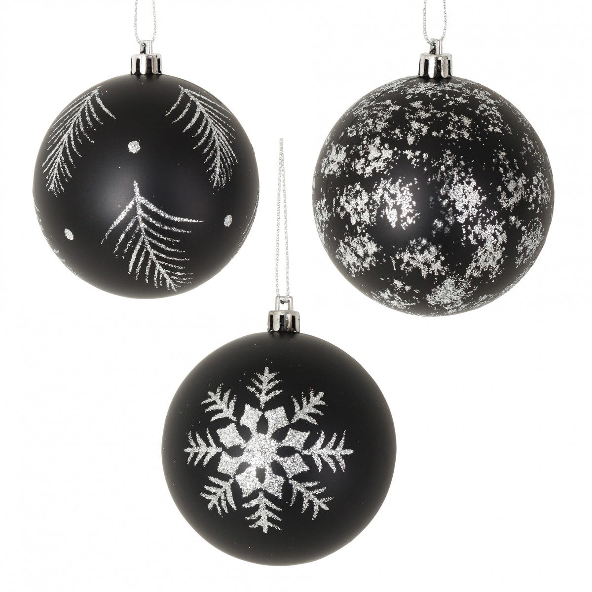 Lot de 3 Boules de Noel noir et blanc