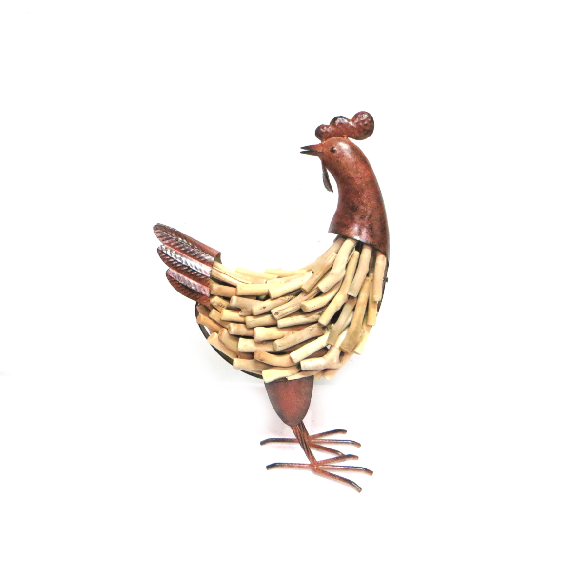 Poule mtal et bois 47 cm