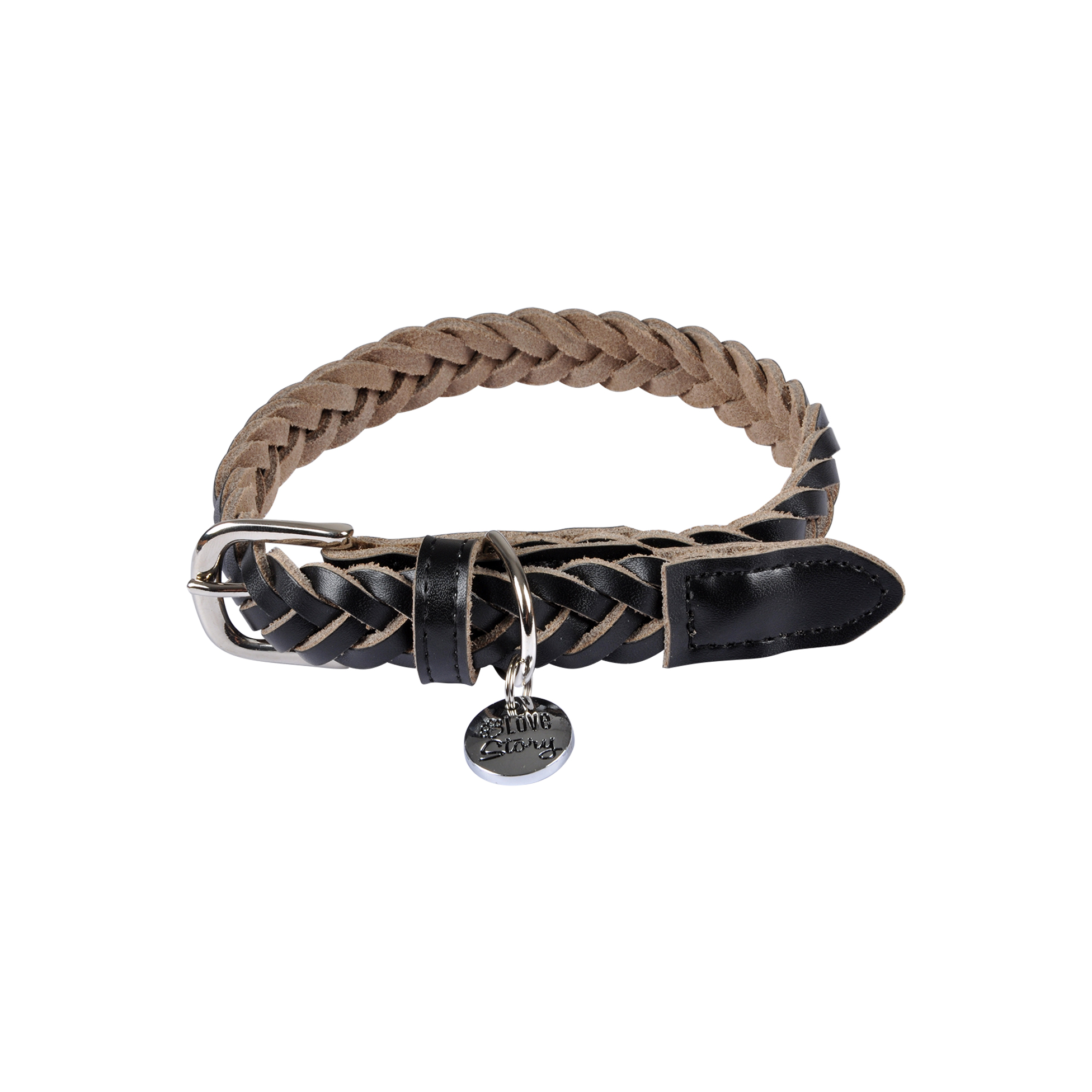 Collier pour chien en cuir tress noir