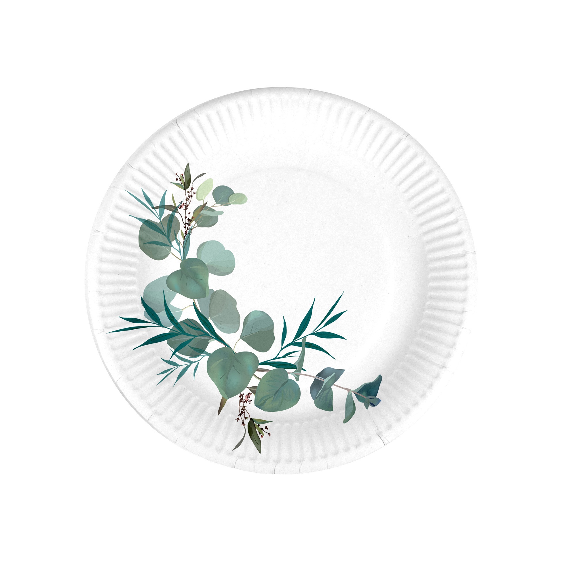 Set de 10 assiettes en carton 18 cm Branche d'eucalyptus