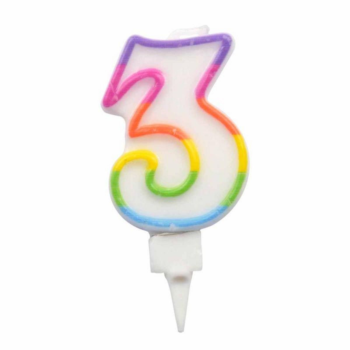 Bougie d anniversaire chiffre 3 Multicolore 7.8 cm