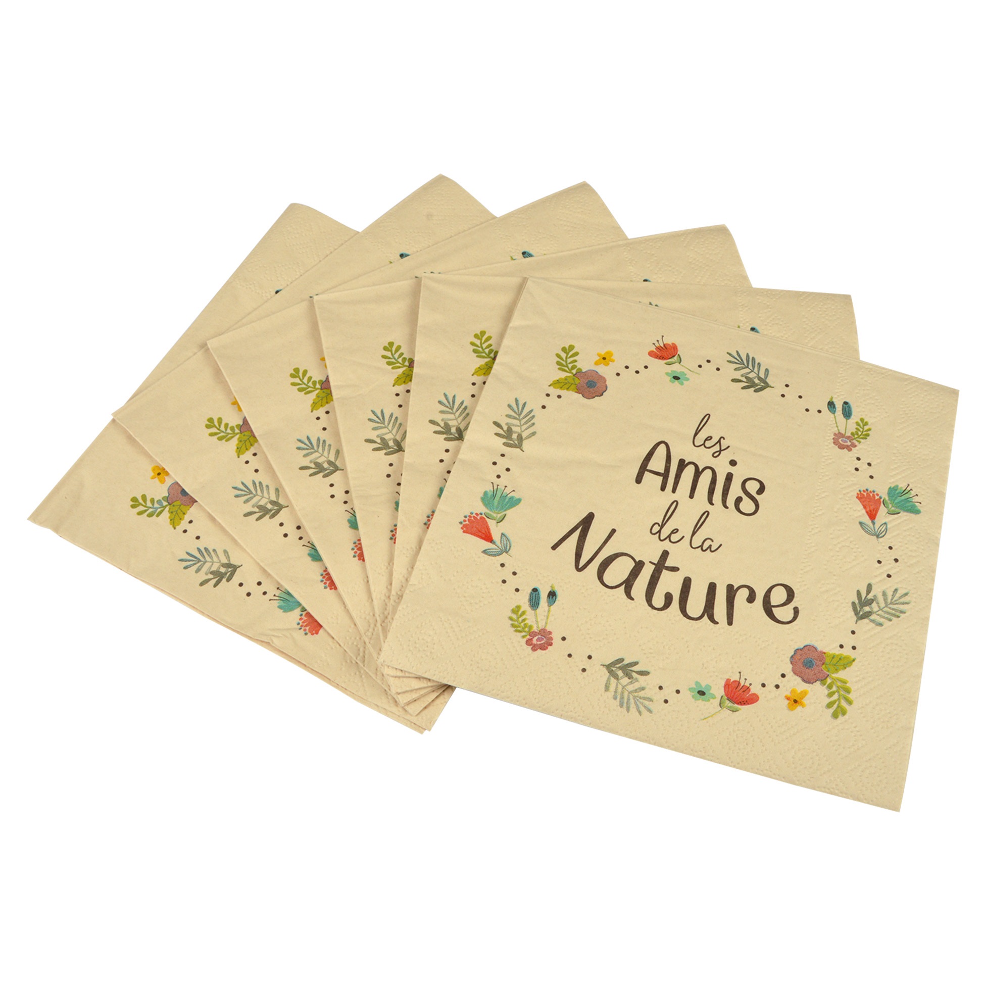 Lot de 20 serviettes en pulpe de bambou Les amis de la nature