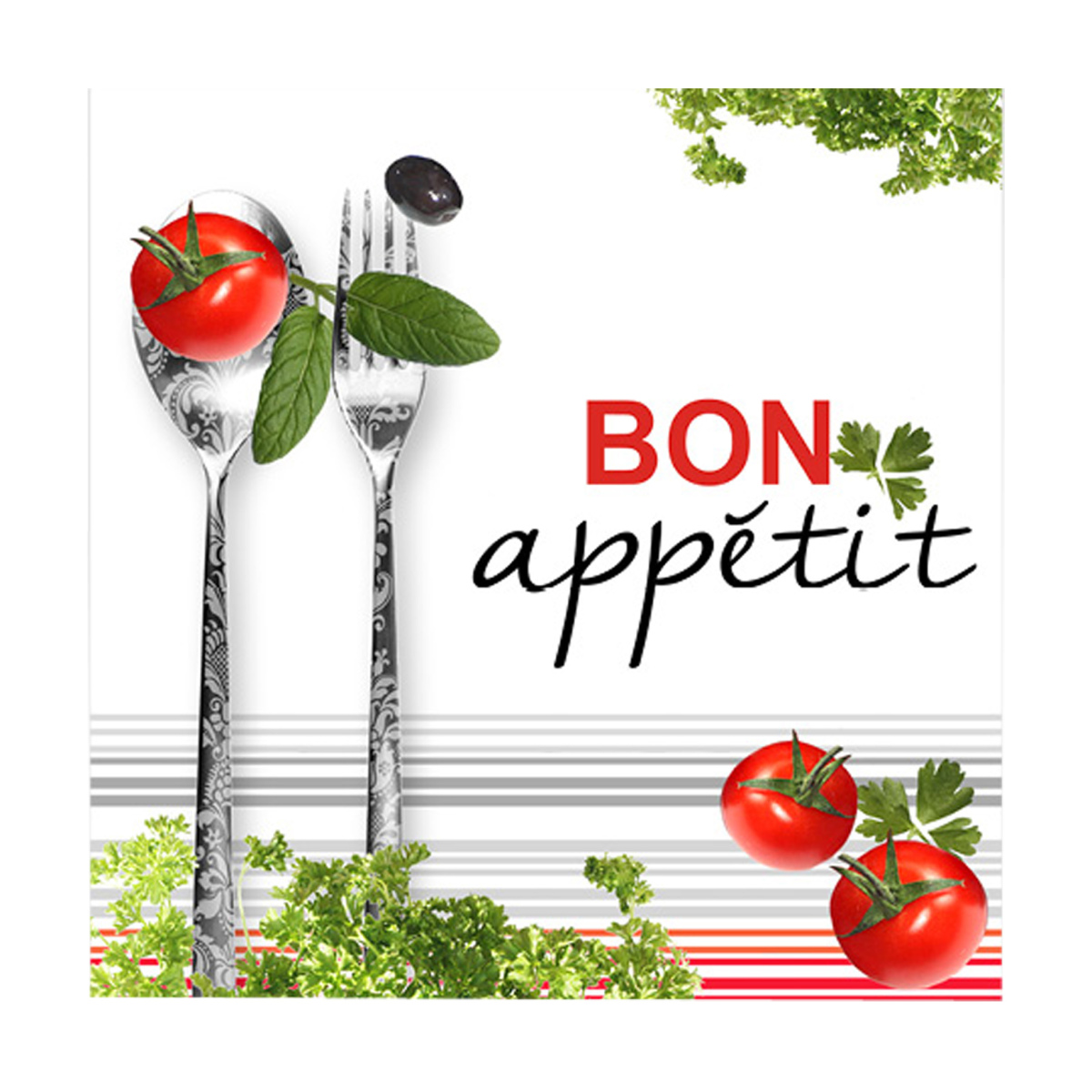 Lot de 20 serviettes en papier bon appetit tomate