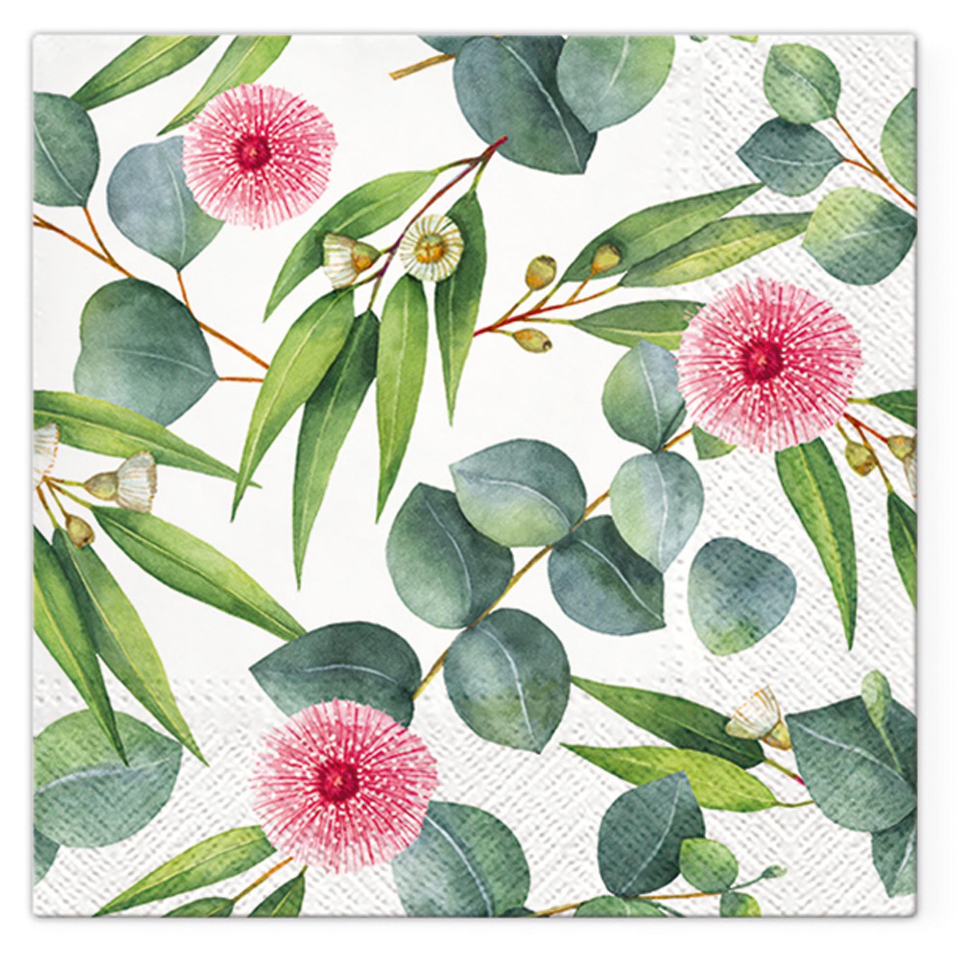 Lot de 20 serviettes en papier 33 x 33 cm Fleurs d eucalyptus