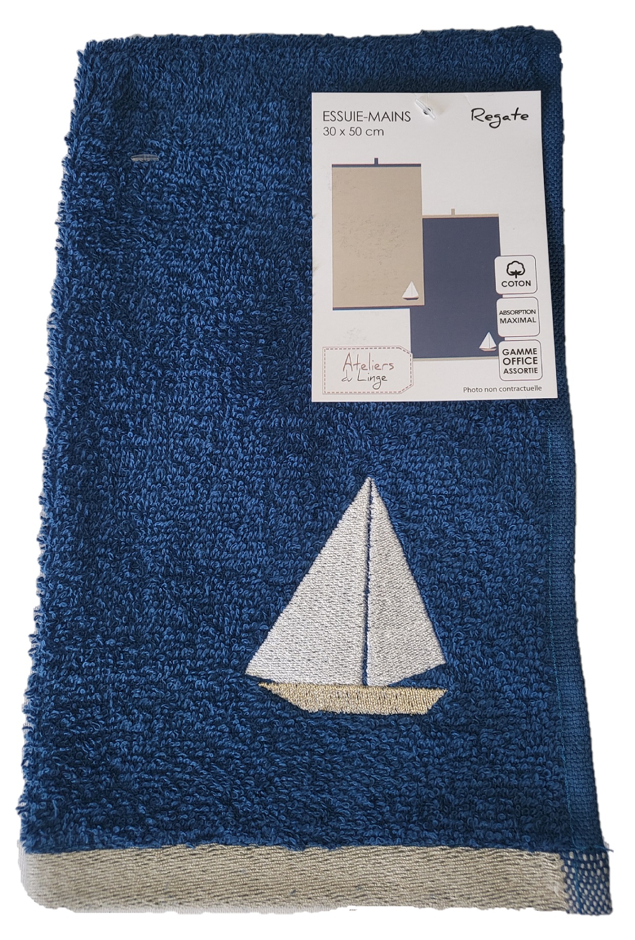 Essuie mains eponge 30 x 50 cm Bateau regate bleu