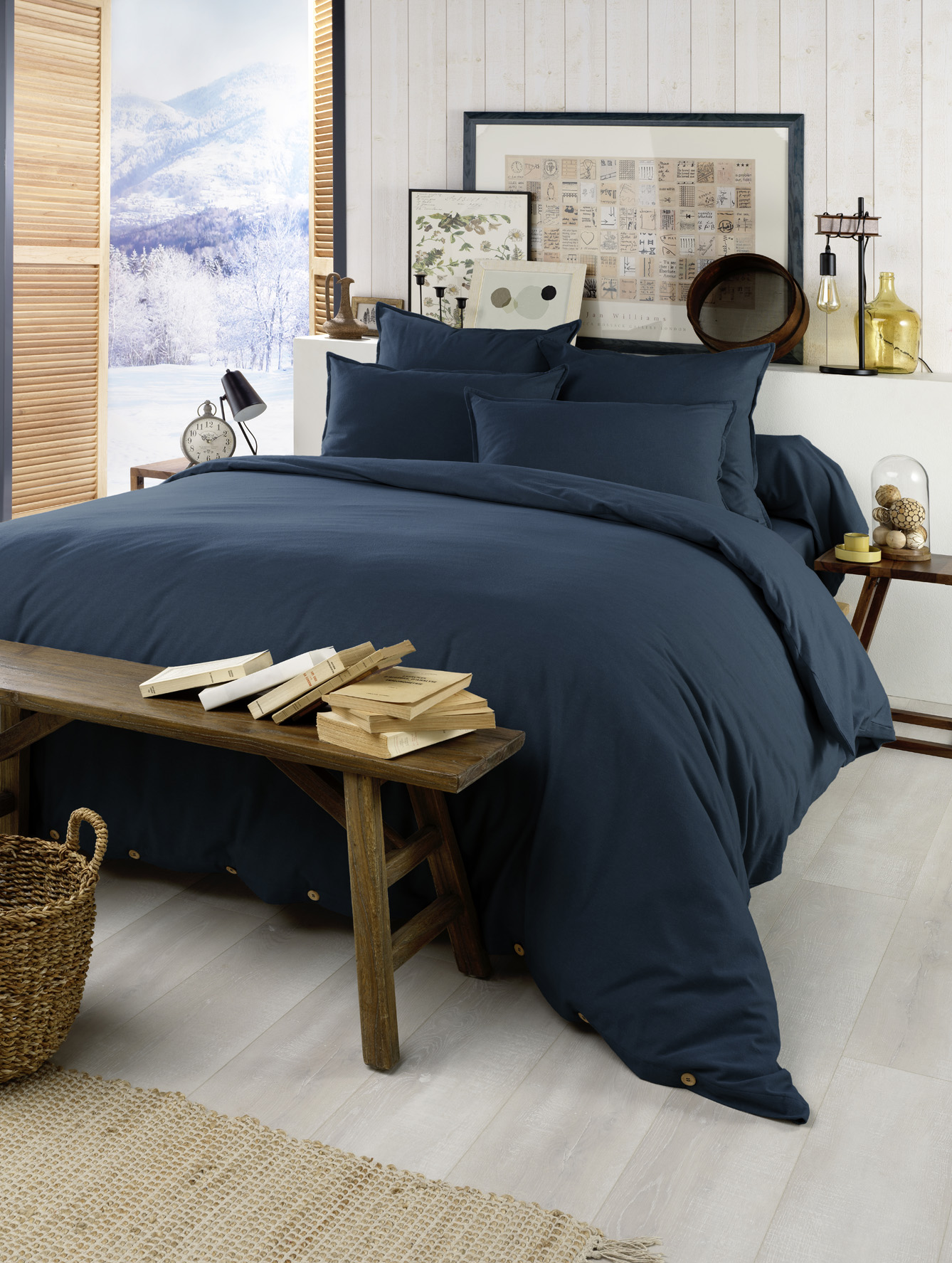 Housse de couette flanelle 240 x 220 cm Candice Bleu nuit