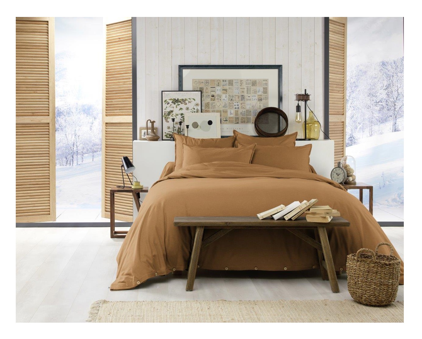 Housse de couette flanelle 240 x 220 cm Candice Camel