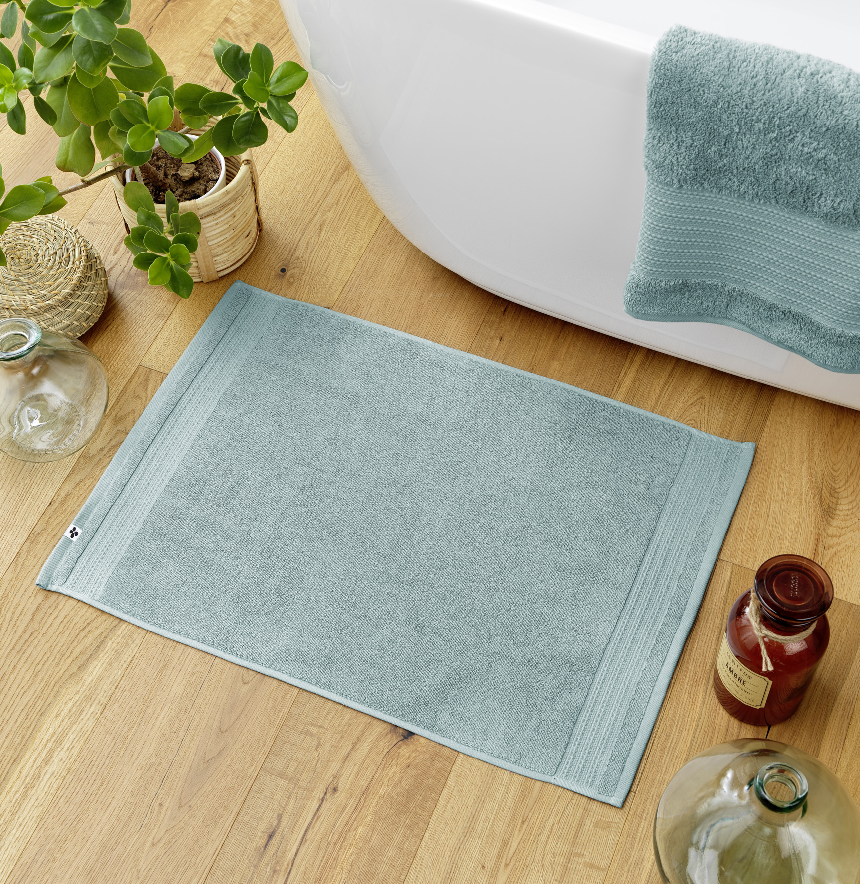 Tapis de bain coton Garance Bleu glacier