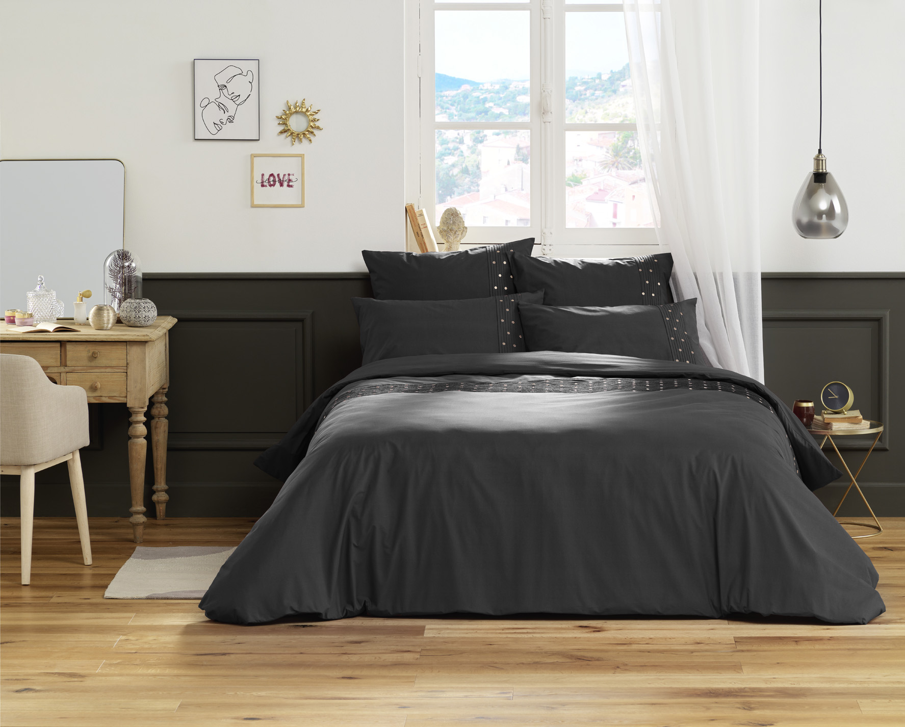 Housse de couette Agathe poivre anthracite 220x240cm