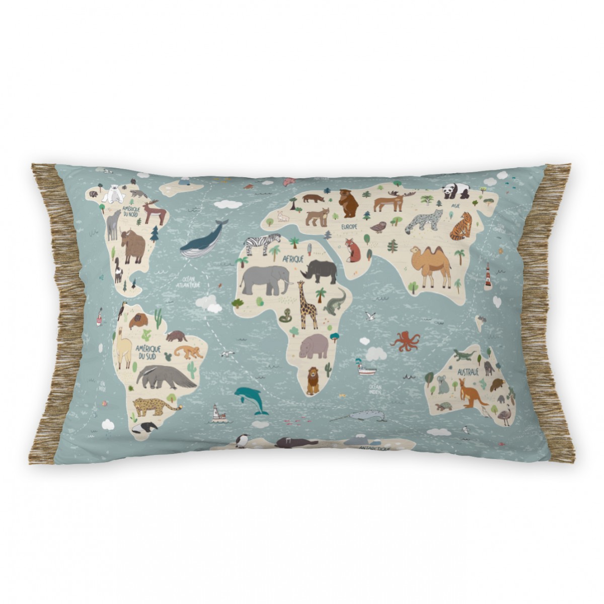 Coussin Sauvons les animaux map