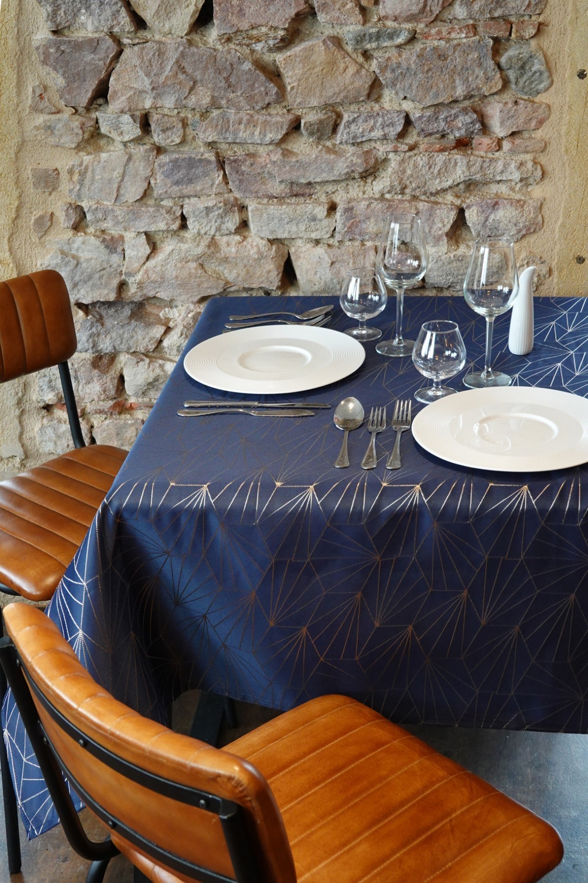 Nappe 145x350cm Facette bleu