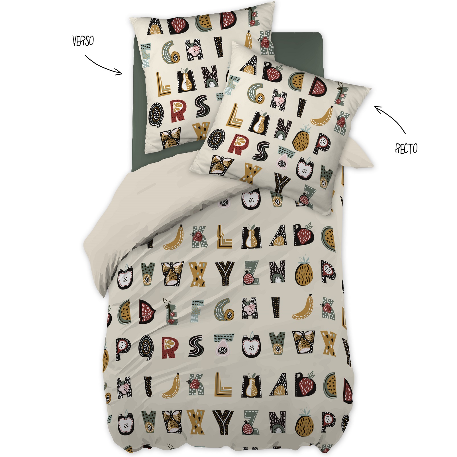 Parure housse de couette + taie Alphabet en farandole