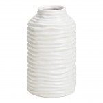 Vase en c�ramique stri� 8 x 15 cm blanc