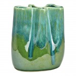 Vase en porcelaine �maillage coulant vert 15x18x10cm