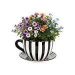 Vase ou pot de fleurs en forme de tasse ray�e blanc 15 x 20 cm