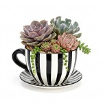 Vase ou pot de fleurs en forme de tasse ray�e noir 28 x 34 cm
