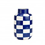 Vase en c�ramique � carreaux 10 x 15 cm bleu et blanc