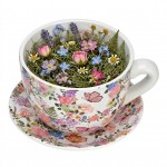 Vase ou pot de fleurs en forme de tasse Florale Color�e 15 x 20 cm