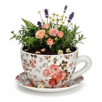 Vase ou pot de fleurs en forme de tasse roses 15 x 20 cm