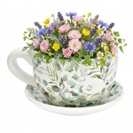 Vase ou pot de fleurs en forme de tasse feuilles d'eucalyptus 23 x 25 cm
