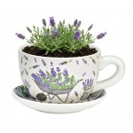 Vase ou pot de fleurs en forme de tasse d�cor lavande 23 x 25 cm