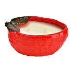 Photophore fraise en c�ramique avec bougie parfum�e