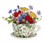 Vase ou pot de fleurs en forme de tasse fleurs des champs 23 x 25 cm