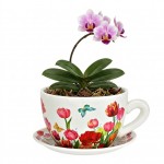 Vase ou pot de fleurs en forme de tasse Jolies tulipes 23 x 25 cm