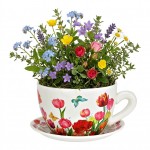 Vase ou pot de fleurs en forme de tasse floral artistique 28 x 34 cm