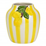 Vase citron ray� en c�ramique 16 x 17 cm jaune