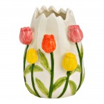 Vase en Porcelaine color� D�cor Tulipes 10 x 13 cm