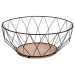 Corbeille  fruits design Losange  Mtal noir & fond bois  D 28 cm