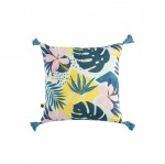 Coussin avec pompons 40 x 40 cm Jasmin bleu