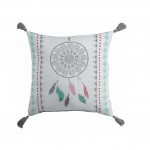 Coussin avec pompons 40 x 40 cm Indila Blanc Menthe