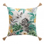 Coussin pompons Tigre et perroquet