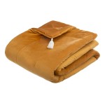 Edredon velours et pompons 80 x 180 cm Jaune ocre