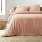Housse de couette + 2 taies double gaze de coton Angeliase 220x240cm rose