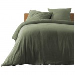 Housse de couette + 2 taies en gaze de coton 240 x 260 cm Tendance kaki