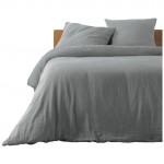 Housse de couette + 2 taies en gaze de coton 240 x 260 cm Tendance gris