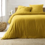 Housse de couette + 2 taies double gaze de coton Angeliase 240x260cm jaune